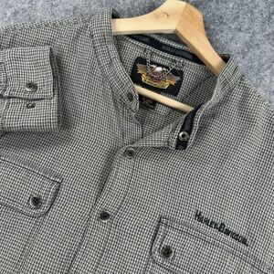 Harley-Davidson Shirt Mens 2XL Gray Black Houndstooth Snap Front Long Sleeve